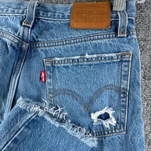 Levis Premium Big E Jeans Women 24 Wedgie Denim Button Fly Distressed Denim